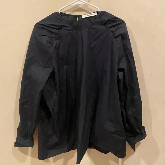 Thakoon Ruched Shoulders Cotton Crew Neck Long Sleeve Blouse - Picture 3 of 5